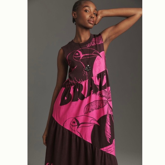 🌿|NWT| Farm Rio x Anthropologie Tiered Graphic Tshirt Dress - Picture 2 of 11